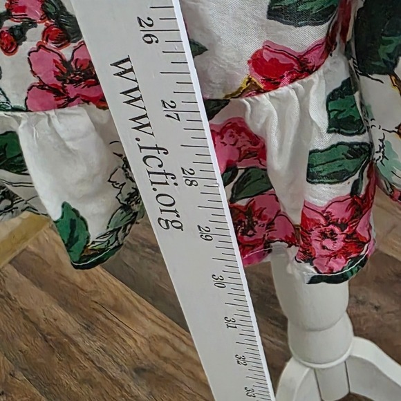 Anthropologie Women Sz L Floral Bird Print Slip Dress White Pink Green Whimsy - Picture 5 of 10